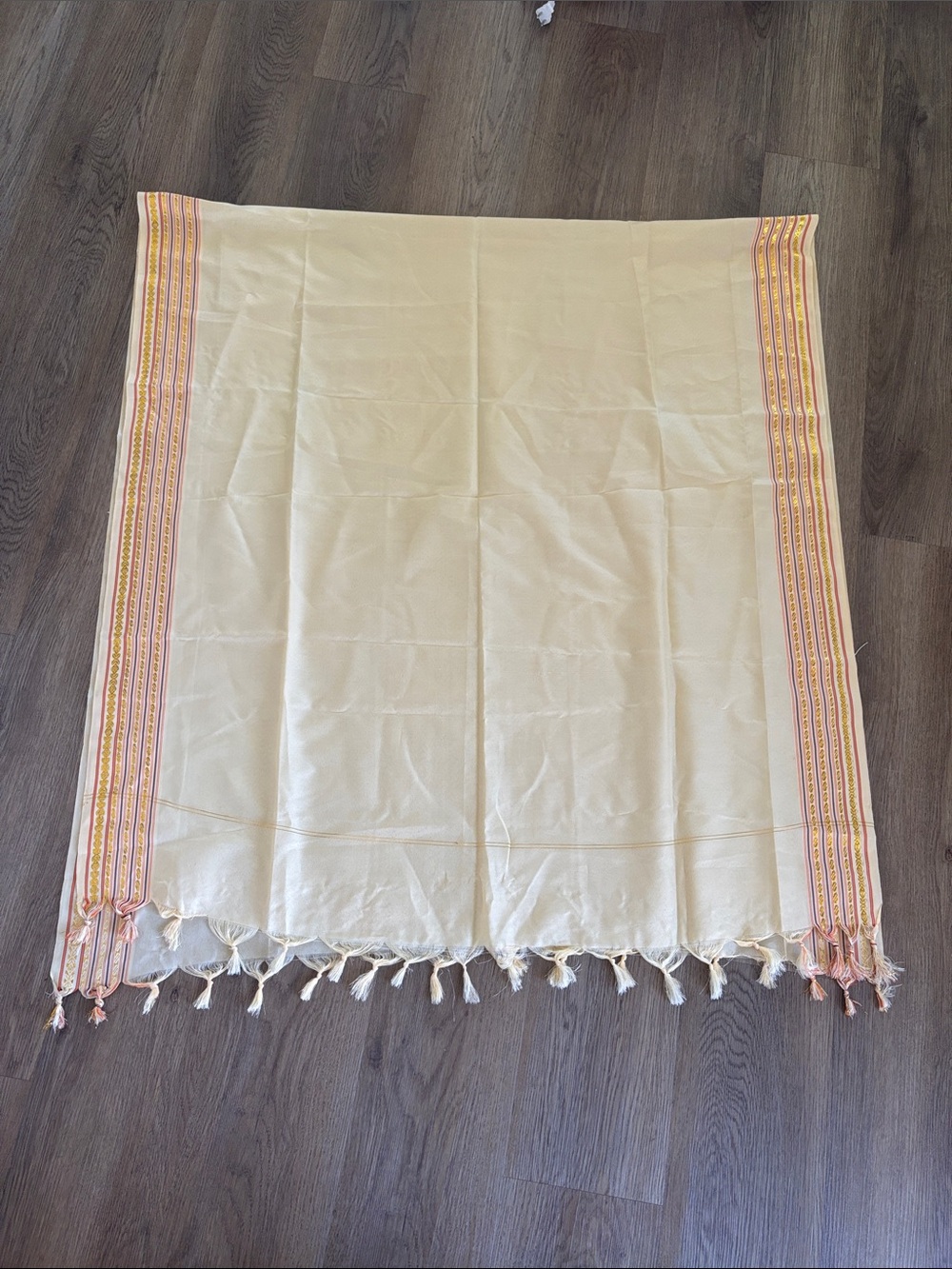Light Yellow Shawl Scarf with Gold Detailing